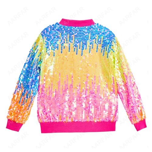 Girls Sequin Gradient Bomber Jacket with Pockets Kids Long Sleeve Lightweight Coat Shiny Varsity Jacket2
