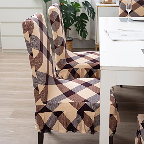 Image of Hokipo Stretchable Dining Table Chair Frill Cover Set Of 1 Seat Protector Slipcovers (Ar-4091-D5) - Polyester Blend, Beige
