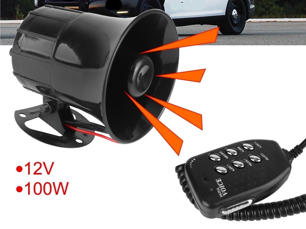 Guidon Audio Amplificateur Alarme D'avertissement De Voiture À 6 Tons, Mégaphone, Sirène Police Aérienne, Haut-Parleur 12V, 100W, Multi-Tons