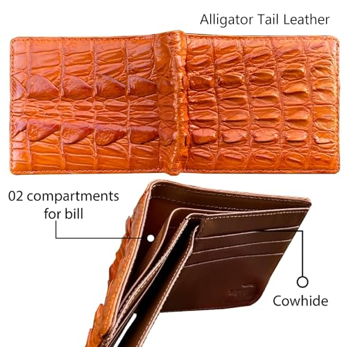 Image of HATA Men Leather Bifold Wallet RFID Blocking Front Pocket Exotic Billfold Handmade Gift For Birthday Wedding Anniversary Father's Day