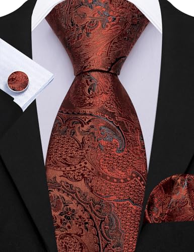 Image of Barry.Wang Men 6PCS Tie Silk Gift Necktie Clip Woven Tie Sets Party