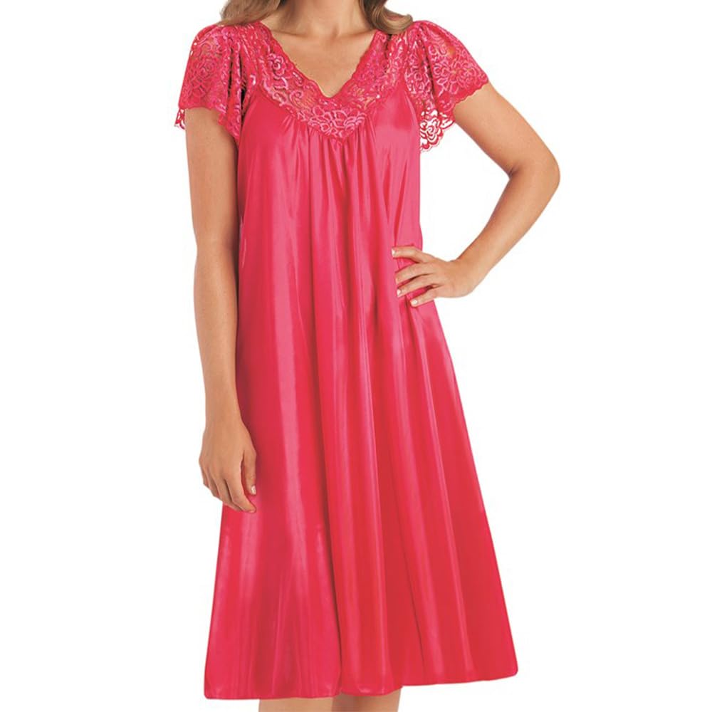 Easylife Lifestyle Solutions Women's Red Easylife Satin Nightdress For S (Uk 8) Satin Dress For Bed. Lace Trim Nighty For Slip Dress For Sleep. Machine Washable Satin Babydoll Night Dress. Nightwear For - Fully Guaranteed
