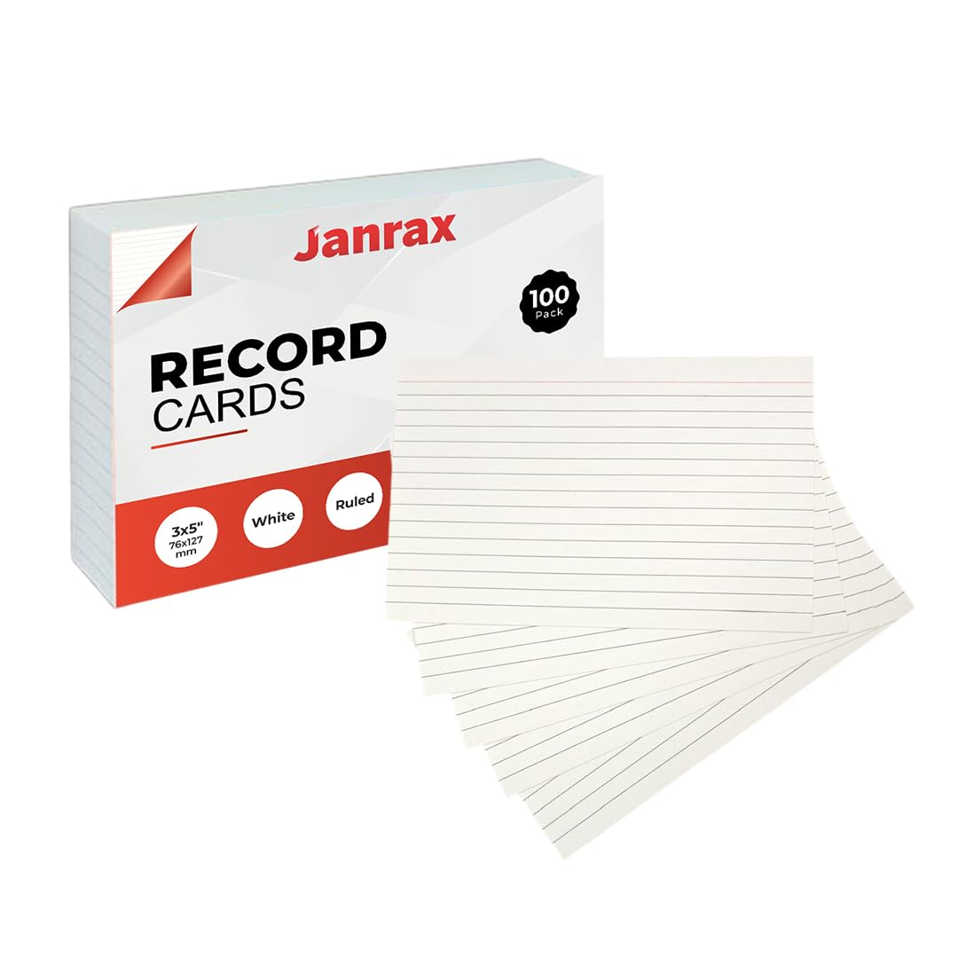 Pack of 100 White Ruled 5x3 Record Cards – Revision Lined Index Study Cards for Revision, Notes, Flashcards, School, Office & Classroom Supplies