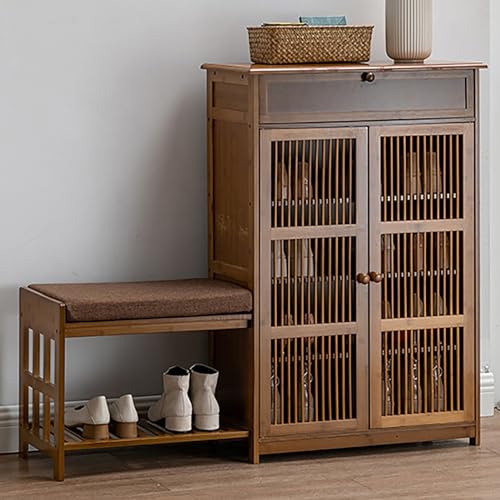 Meuble à chaussures grand volume pour entrée étroite buffet de rangement en bambou