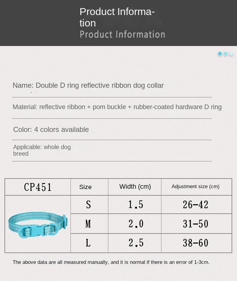 Miniatura 2 de Collar reflectante para perro, collar básico para perro y gato, hebilla ajustable de poliéster para perros pequeños, medianos y grandes, collar de