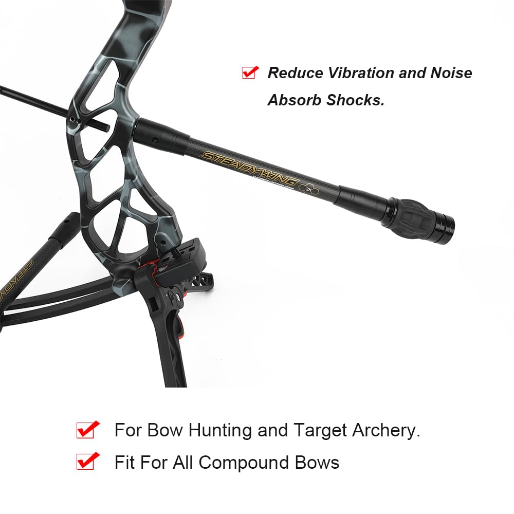 SHARROW Stabilisateur d'arc en Carbone pour Arc à Poulies, Noyau Flexible avec Système d'amortissement et Kit de Poids, Barre d'équilibre 6" 8" 10" 12" Tige Absorbeur de Chocs