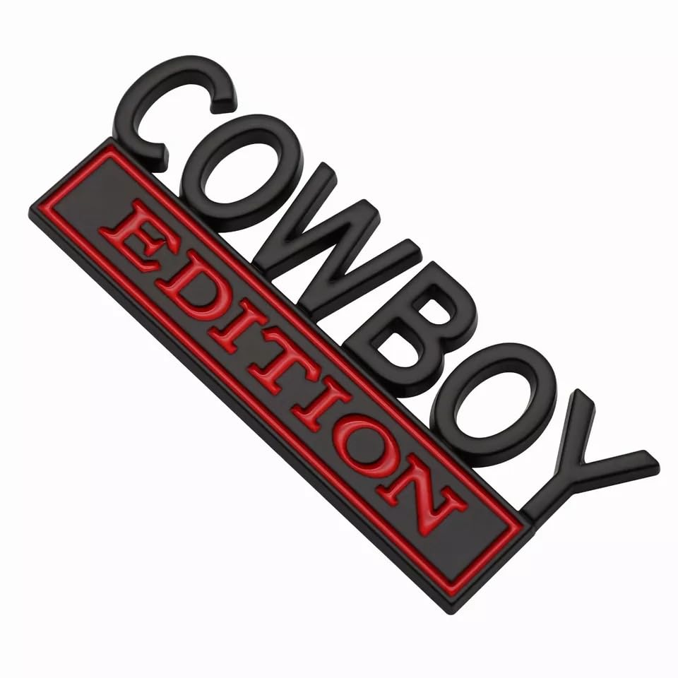 Image of Pair Set Cowboy Edition Raised Letters Emblem 3D Badge Sticker Decal Replacement for Vehicle, Truck, SUV, Door Decoration (Black Red)
