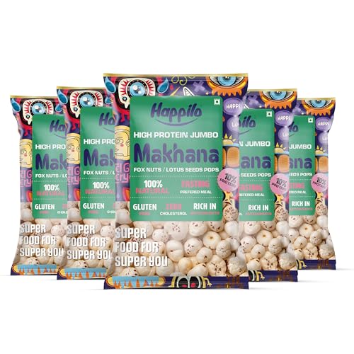 Image of Happilo Premium Jumbo Fox Nuts (Phool Makhana) 200g, Healthy Snack Low Calorie Gluten Free and Vegan (Pack of 5)