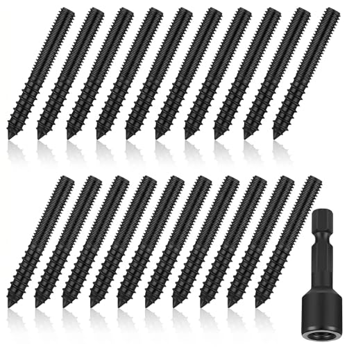 Image of Hicarer 20 Pack 5 /16-18 x 2 inch Hanger Bolts Double Headed Bolts with Driver Self Tapping Screw Threaded Rod Screws for Furniture Double Headed for Wood Furniture Joint, Black