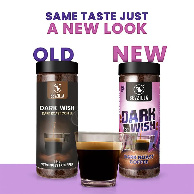 Image of Bevzilla 200 Gram Black Roast (Dark Wish) Strong Coffee | Make 100 Cups | Arabica Coffee Powder | Bold & Intense | Best for Espresso, Cappuccino, Latte|Hot & Cold Brew Ready (Pack of 2)