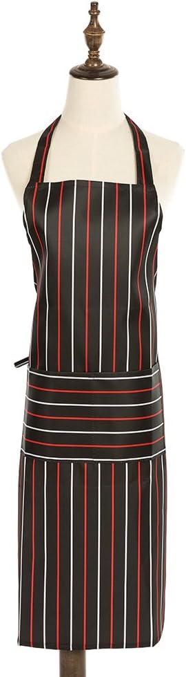DUDINI Oilproof PVC Chefs Aprons,Black and Red Color Stripe Suitable for Butchers, Cooking, Baking, Kitchen,For All Domestic and Professional Purposes, From BBQs To Restaurants