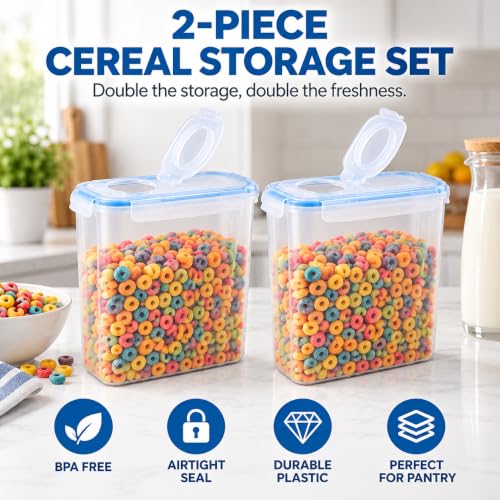 Image of Basicwise Large BPA-Free Plastic Food Cereal Containers, Airtight Spout Lid Set of 2