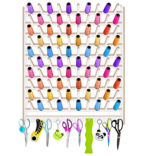 Porta Fio 100 Cones Linhas Suporte De Madeira Organizador De Tesoura