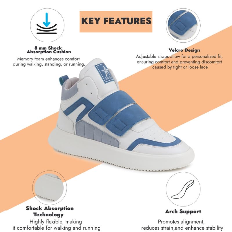 Image of FAUSTO Men's Colorblocked High Top Hook and Loop Adjustable Fasteners Adjustable Classic Sneakers|Memory Cushion Insole|Street Fashion Hi-Top Sneakers