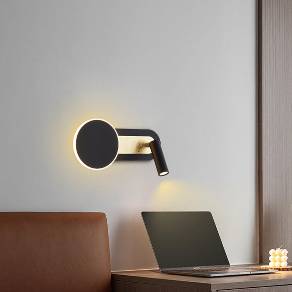Apliques de Pared Modernos Interior Luz de Lectura LED con Decoración de Lámina Dorada Apliques de Pared con Ángulo Ajustable para Mesita de Noche Sala de Estar Pasillo Y Oficina