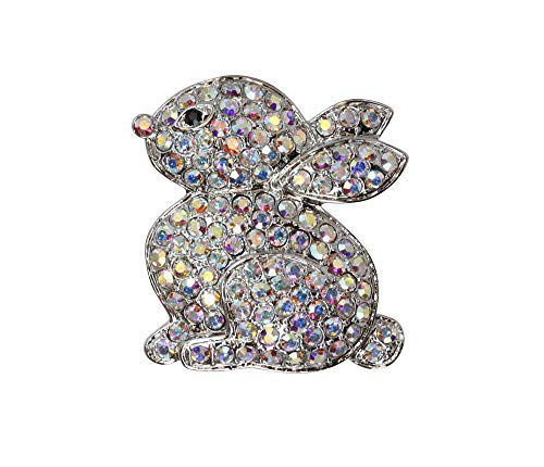 Faship Gorgeous AB Rhinestone Crystal Cute Bunny Rabbit Pin Brooch for Easter - AB