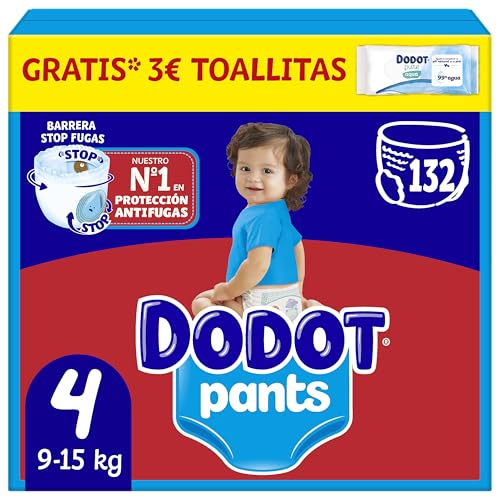 Dodot Bebé Pants Pañales, Talla 4, 9-15 kg, 132 Pañales, Pañal-Braguita con Ajuste 360° Anti-Fugas, Pack Mensual