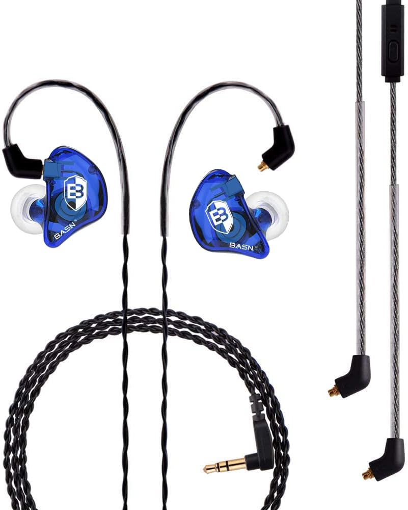 BASN Bsinger PRO In-Ear Monitors for Musicians, Two Detachable MMCX Cables with Noise Cancelling (Blue)