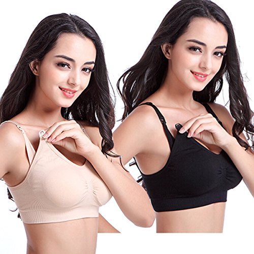 Topwhere® Seamless Algodón Sujetador Premamá De Lactancia (M, Nude+Black)