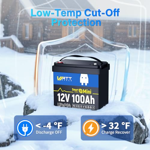 Image of WattCycle 12V 100Ah Mini LiFePO4 Battery with Bluetooth 100A BMS 3 Pack