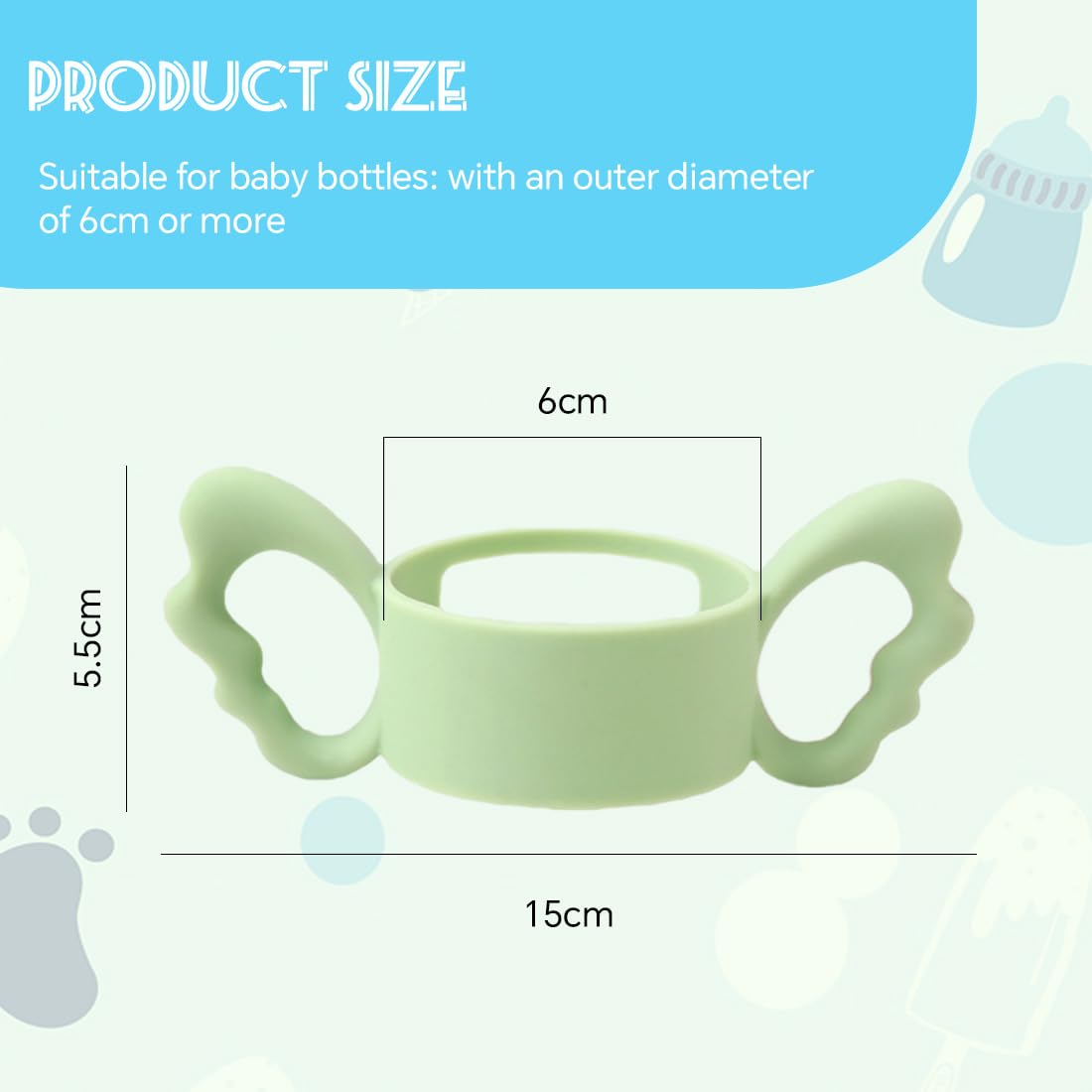2 manici per biberon in silicone, manici quadrati per biberon a bocca larga, manici cavi in ​​silicone con impugnature ad angelo, accessori per biberon