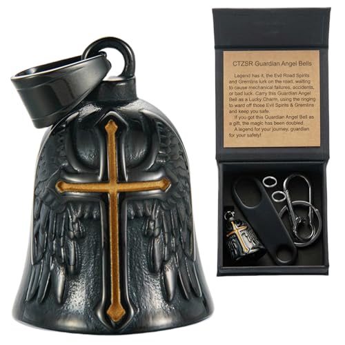Image of Motorcycle Bell Guardian Angel Charm - Weather-resistant Good Luck Gremlin Bells With Gift Box, Legend Card, Keychain