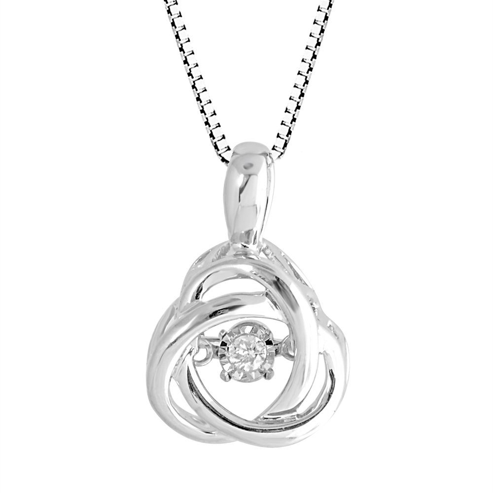 Diamond Necklace Sterling Silver - Dancing Diamond Love Knot 18 Inch Chain
