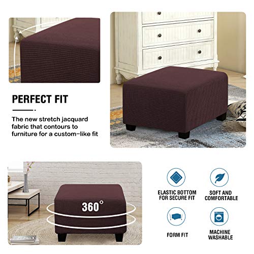 Image of H.VERSAILTEX Square Ottoman Covers Ottoman Slipcovers Folding Storage Stool Furniture Protector Form Fit with Elastic Bottom, Stretch High Spandex Small Checks Jacquard Fabric(Large,Chocolate)