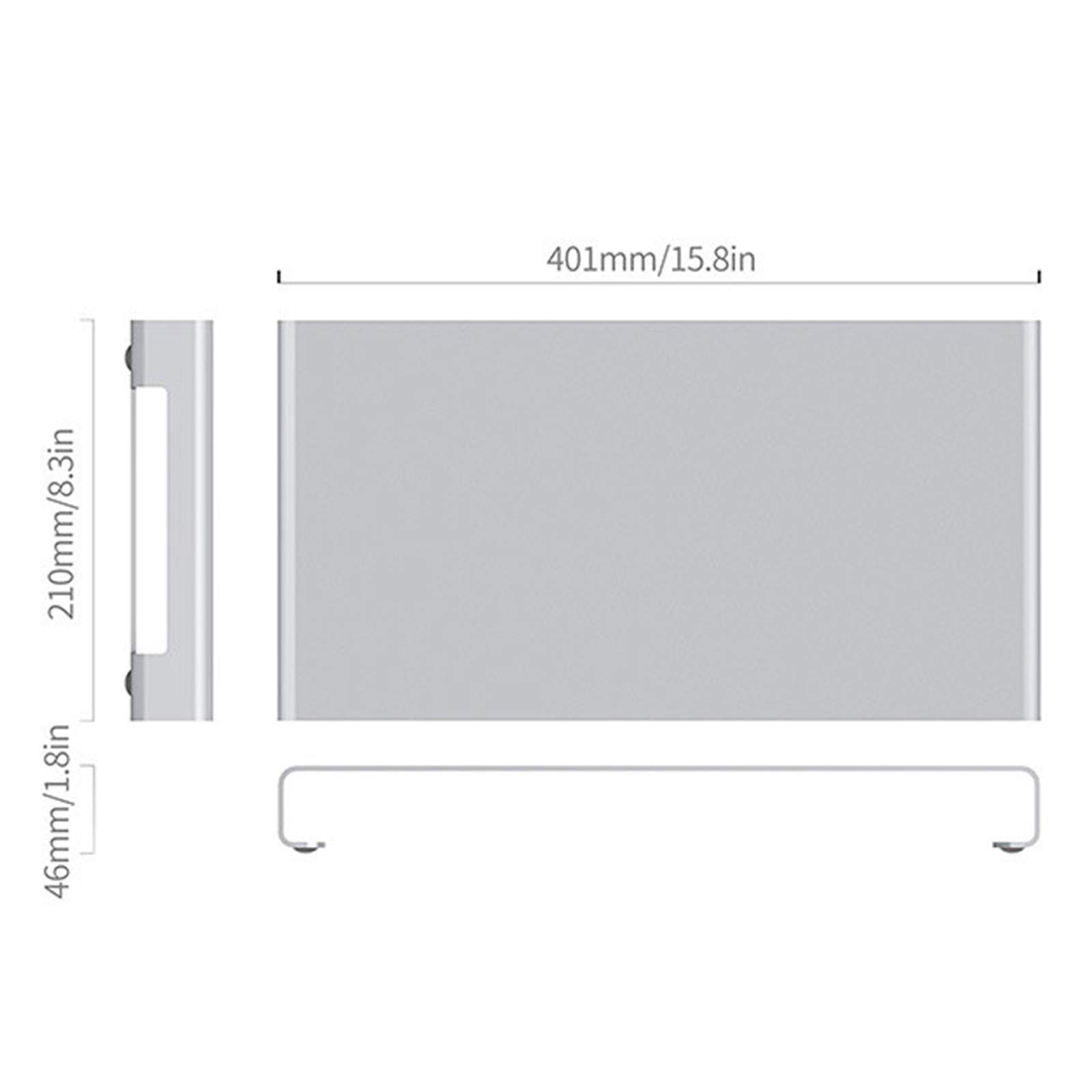 Supporto per Monitor per la Scrivania, Rialzo da Terra per PC, Desktop Base del Supporto Booster Pad, Lega di Alluminio, 400 * 210 * 45mm, Argento