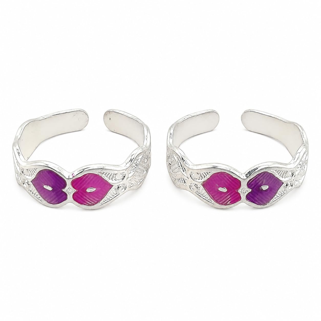 sahiba gems Pure Silver (Chandi) Pink Meena Work Band Style Toe Ring Bichhiya For Women ~ 2 Pieces ~ 3.00 Grams-picture-40