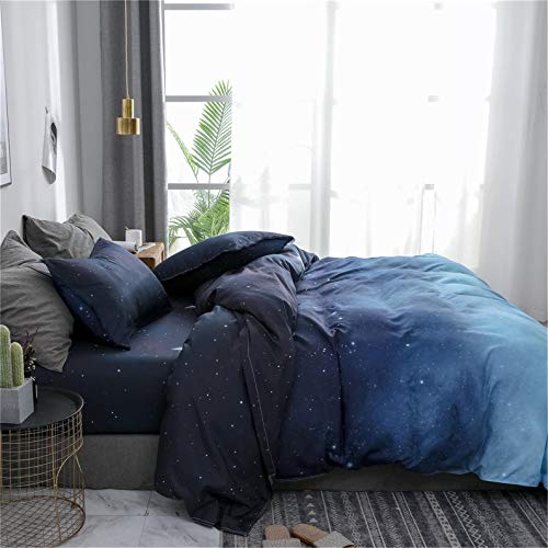 Hyprest Blue Duvet Cover King Size, Star Moon Printed Aesthetic Duvet Cover Set,Soft Breathable Bedding Comforter Cover King #TOP1