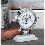 Deco 79 Stainless Steel Metal Ship Wheel Clock with Marble Base, 9" x 3" x 8", Silver - Image 5