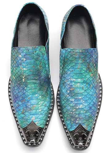 Santimon Men Casual Shoes Exotic Snakeskin Leather Slip-On Loafers – Stylish Metallic Toe, Comfortable Block Heel, Ideal for Wedding, Party, Ballroom,Bar & Semi-Formal Occasions3