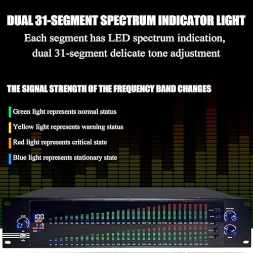 Ecualizador gráfico digital profesional estéreo de 31 bandas, con reducción automática de ruido, chip de procesamiento DSP, 10 efectos preestablecidos y ajuste independiente de graves, medios y agudos, para estudio de grabación miniatura 2