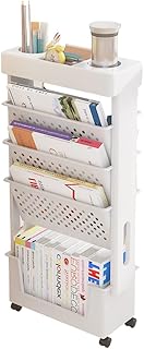 NUODWELL Librería móvil con rueda, gran capacidad, estante para revistas, carrito extraíble, organizador para niños, multiusos, para casa y escuela (blanco)