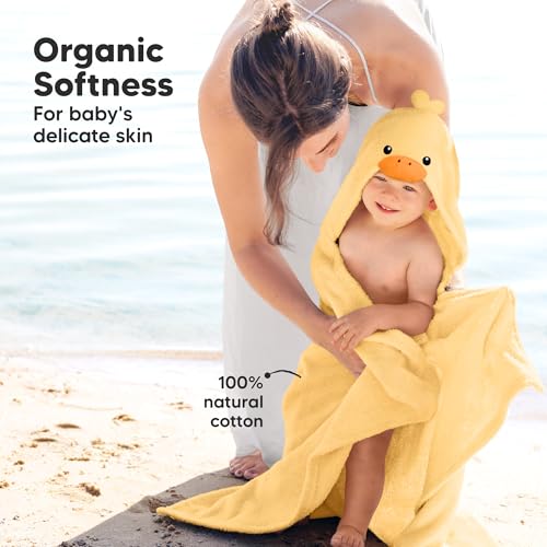 Image of KeaBabies Organic Baby Towel with Hood for Girls, Boys, Soft (Duci) | Absorbent 100% Cotton Hooded Baby Towels for Newborns, Infants, Large Hooded Bath Towels for Babies, Kids, Toddler 1-3