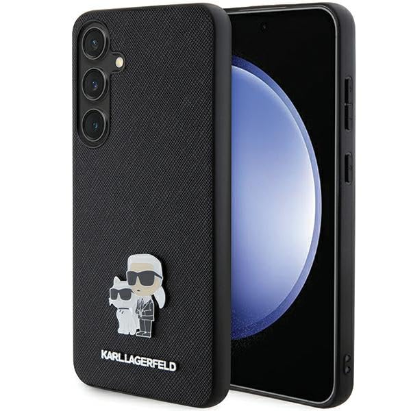 CG MOBILE Karl Lagerfeld KLHCS24SPSAKCMPK Étui Rigide pour S24 S921 Noir Saffiano Karl & Choupette Metal Pin