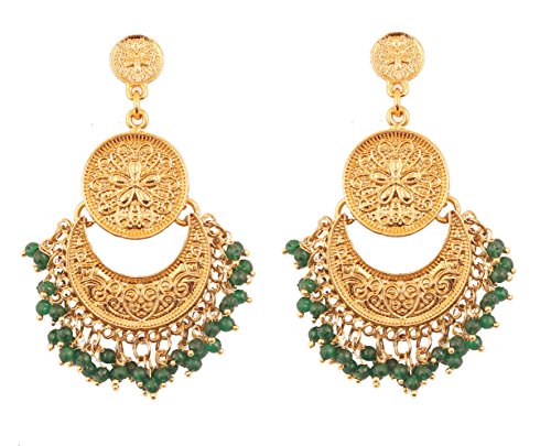Touchstone Indian Bollywood Finely Hammered And Embossed Traditional Charming Look Dangling Chand Baali Half Moon Motif Designer Jewelry Earrings For Women
