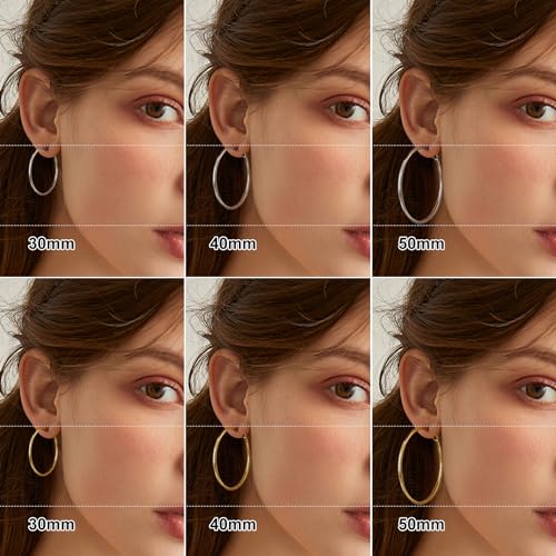 Silver Gold Two Tone Big Hoop Earrings for Women | 14K Real Gold Plated Hypoallergenic Large Womens Golden Hoops Earrings Set for Women 3 Sizes (30/40/50mm)2