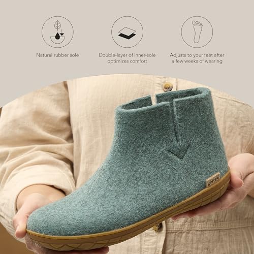 Image of Glerups 100% quality wool mix Boot Slipper with rubber sole - Unisex