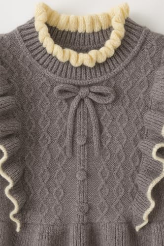 Image of Bold N Elegant Girls Winter Woolen Sweater Dress with Ruffles & Bow | Full Sleeve Woolen Warm Dress for Infant Toddler Baby Girls