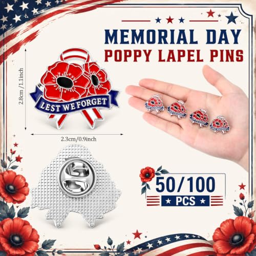 Image of Tondiamo Patriotic Poppy Flower Brooch Pins