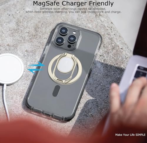 Image of Doflyesky Magnetic Phone Grip for MagSafe Ring Holder, Metal Double Adjustable Gym Finger Ring Grip Kickstand, Removable Phone Grip for iPhone, iPad and Smartphones (Natural Titanium)