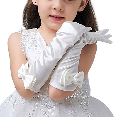 L-Peach Kids Satin Bowknot Formal Gloves Girl's Princess Costume Gloves for Bride Party Halloween Christmas Cosplay - Image 4