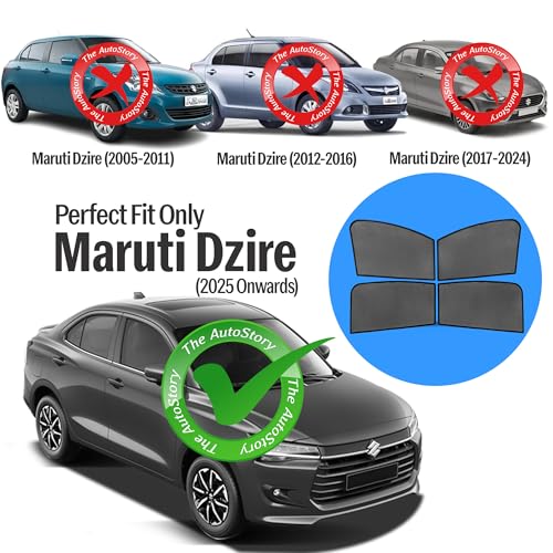 Image of AutoStory Custom Fit Non-Magnetic Cotton Mesh Car Sunshade for Dzire 2025 Onwards | UV & Heat Protection Car Window Curtains | Privacy Car Sun Shade | Breathable Vehicle Specific Side Window Shades