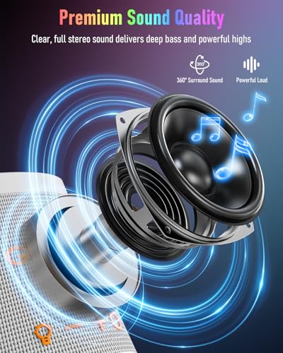 Image of Portable Bluetooth Speaker Wireless with 9 Color Lights, 20H Playtime, Stereo Pairing, Deep Bass, IPX6 Waterproof, Bluetooth 5.3, Small Speaker for Home, Party, Outdoor, Camping, Beach, Gift