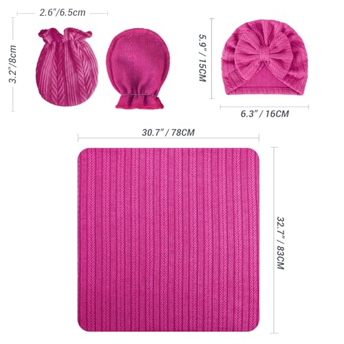 Image of AQOKKA Newborn Receiving Blanket with Bow Hat Headband Wooden Card Set Wheat-Pattern Newborns Toddler Baby Boy Girl Nursery Swaddle Wrap