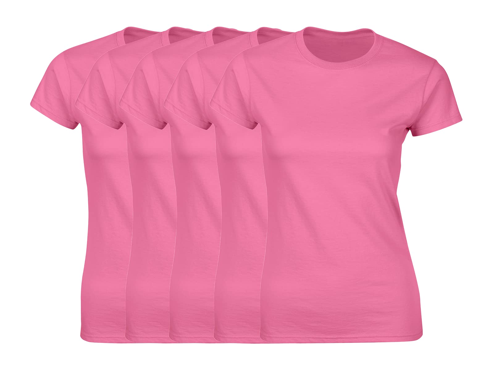 COOZO Women’s Soft Ringspun Cotton T-Shirts – Pack of 5 Plain, Feminine-Fit, Short Sleeve Basics