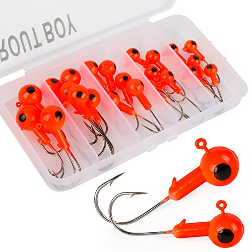 TROUTBOY Round Jig Head, 25Pcs Ultrahead Bullet Jig Fishing Hook Jigheads Set, with Plastic Fishing Box, for Soft Bait Lure Freshwater Saltwater Fishing (Red)