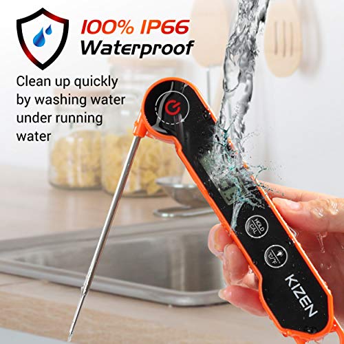 Kizen Instant Read Meat Thermometer - Best Waterproof Ultra Fast Thermometer with Backlight & Calibration. Kizen Digital Food Thermometer for Kitchen, Outdoor Cooking, BBQ, and Grill!